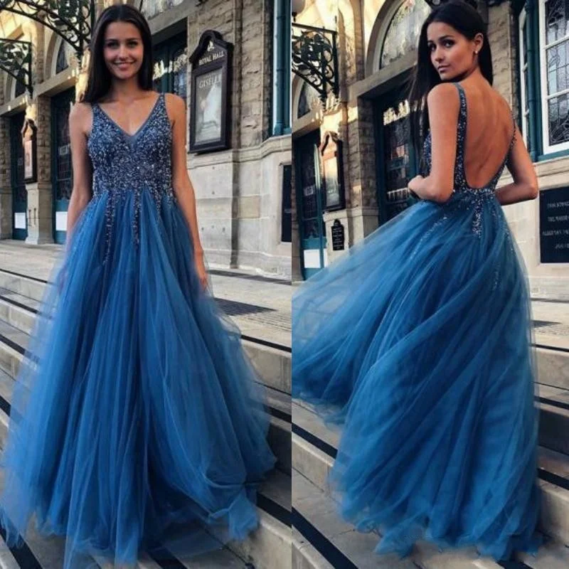 Made In Turkey Royal Blue Open Back Women Maxi Casual Dresses Evening