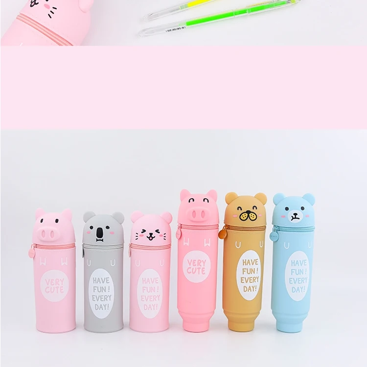 
Hot Sale school stationery items list low price custom promotion funny animal t design silicone pencil case 