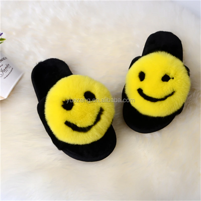 Натуральном овечьем меху Тапочки меховые слайд emoji меховые Тапочки