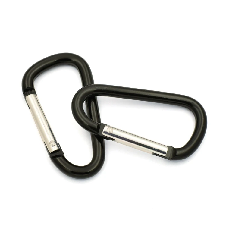 Custom size black color D shape mini aluminum key chain carabiner