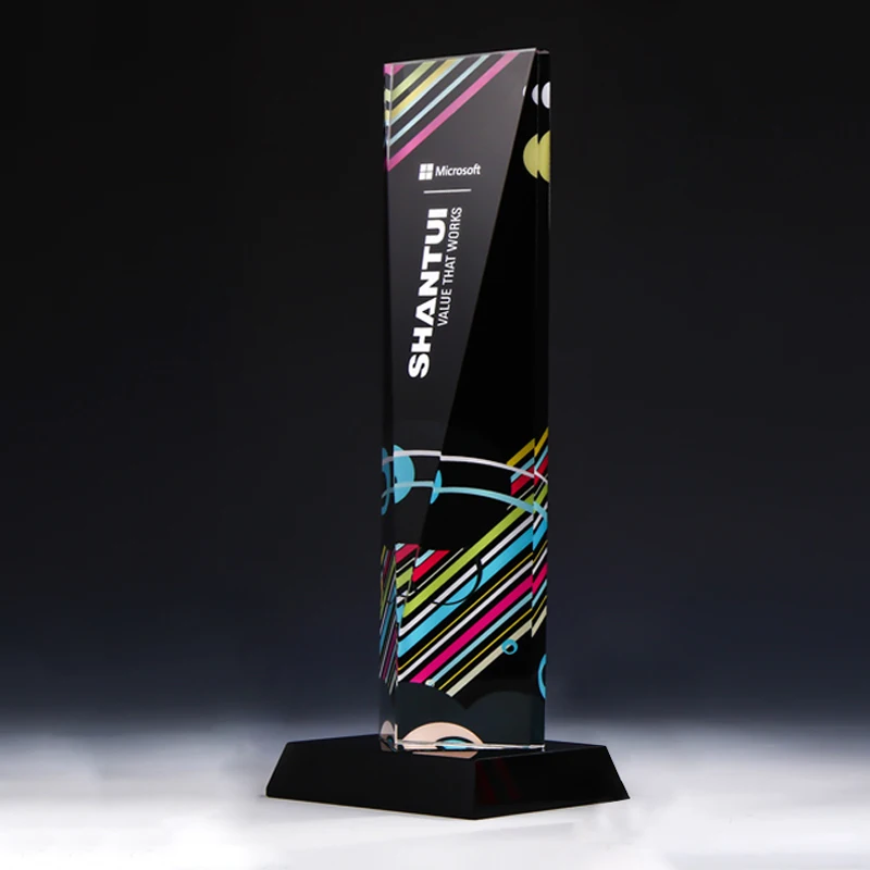 
popular Red Crystal Award Glass Pillar Colored Trophy 