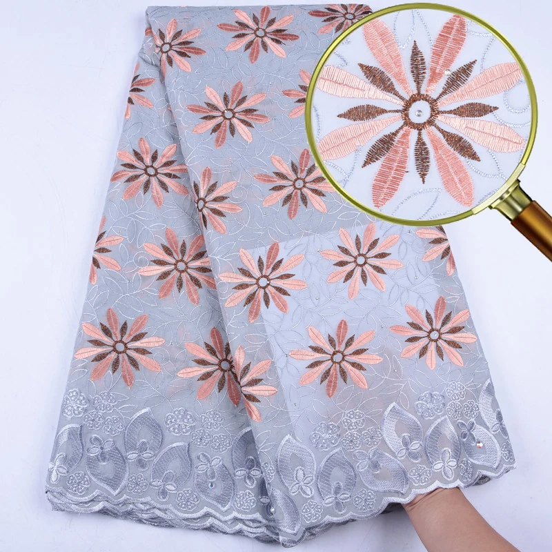 High Quality African Embroidery Green Swiss Voile Lace Fabric For Women Wedding & Party Dress With Stones 1563