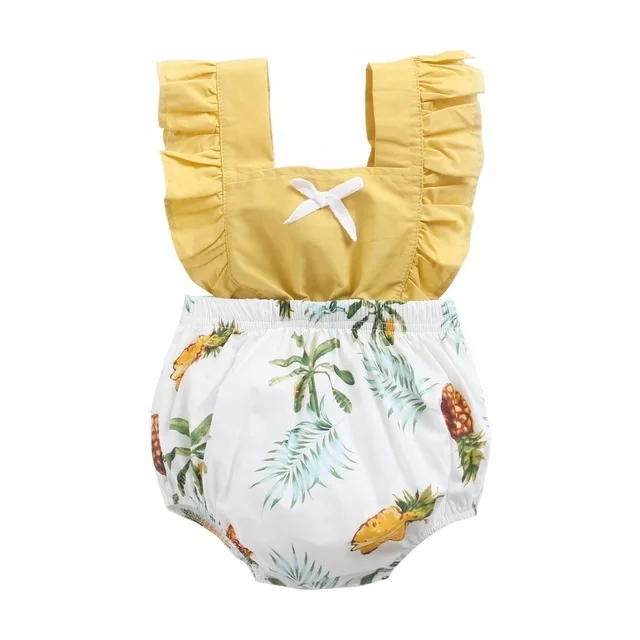 
Ready To Ship baby romper clothes summer fly ruffle clothes wholesale cotton Pineapple romper boutique wholesale solid rompers 