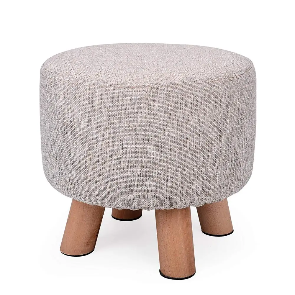 Custom logo wood round child foot stool with four wooden legs