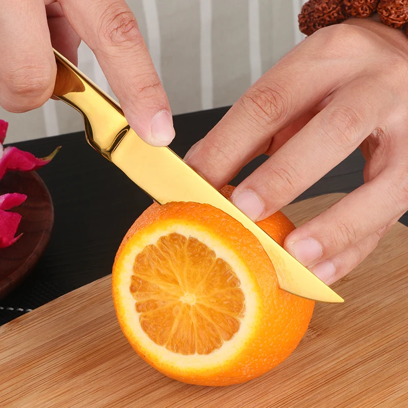 
Multi-purpose colorful stainless steel rose gold plated fruit cheese knife set 