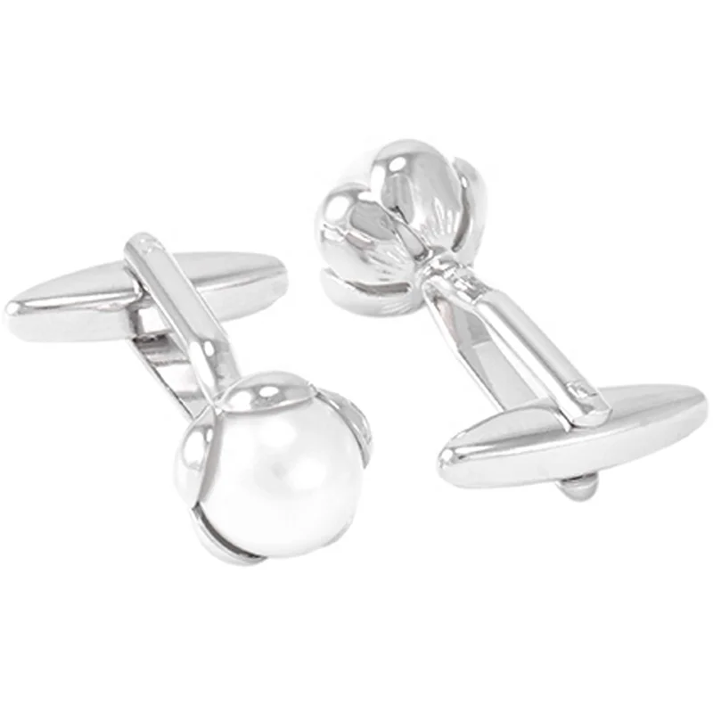 
Luxury Mens Shirt Cufflinks High Quality White Pearl Ball Cuff links Brand Wedding Grooms Fine Gift Jewelry 