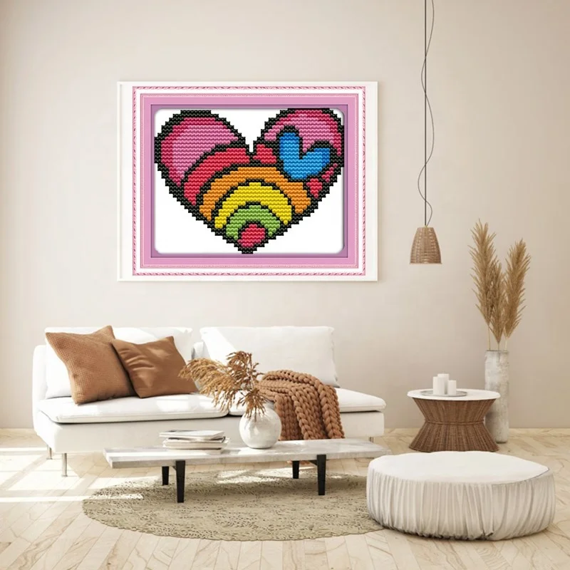 
NKF Rainbow Heart Needlework DIY Cross Stitch Sets For Embroidery Kits Patterns Counted Cross-Stitching 