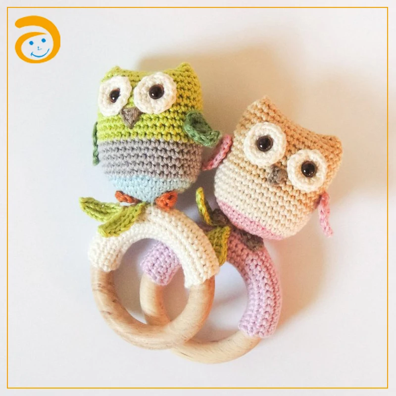 Baby Natural Wooden Toy Owl Crochet For Baby Teether
