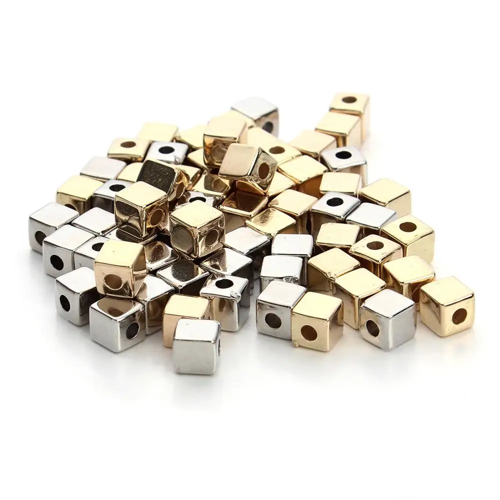 3/4/5mm Plated KC Gold CCB Plastic Square Seeds Beads Big Hole Diy Charm Spacer Beads For Jewelry Making