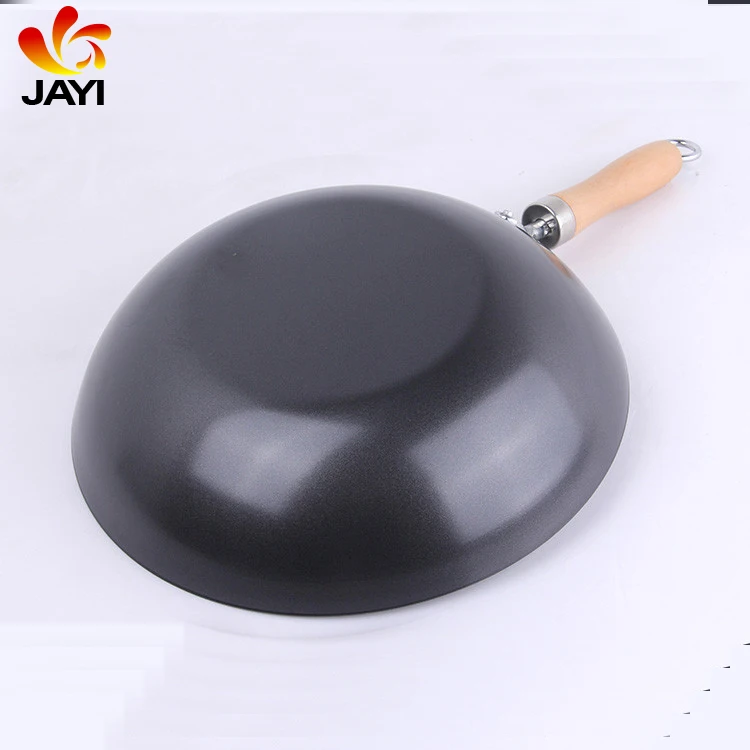 Traditional Carbon Steel Construction Non stick Wok With Wooden Handle