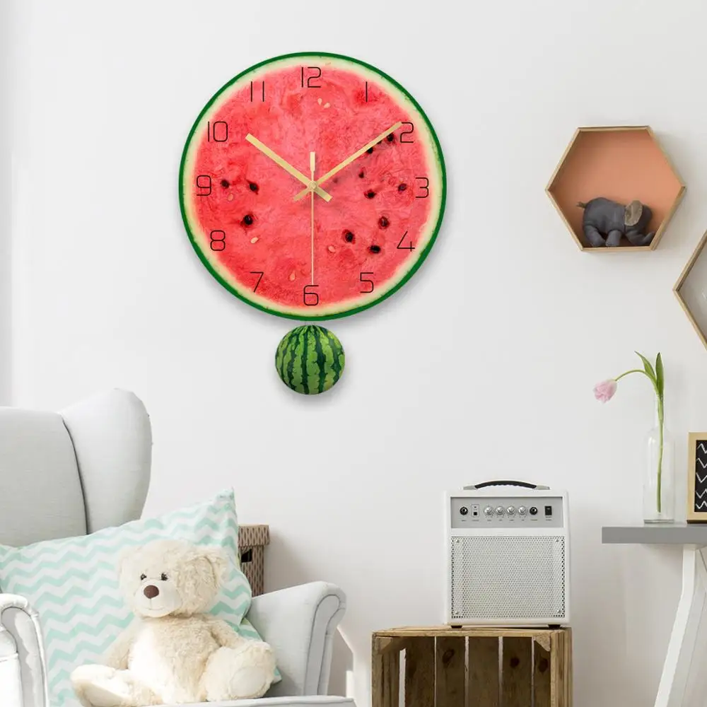 12 inch UV Printing Tempered Glass  Fruit Watermelon Wall Clock Pendulum