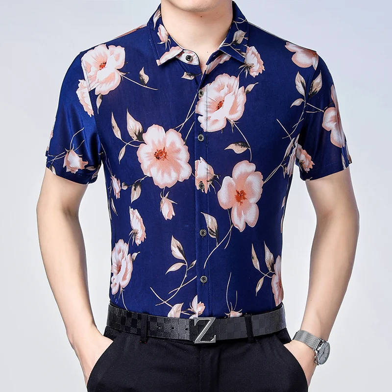 Hot sale western style loose man plus size digital print short sleeve man blouse tshirt