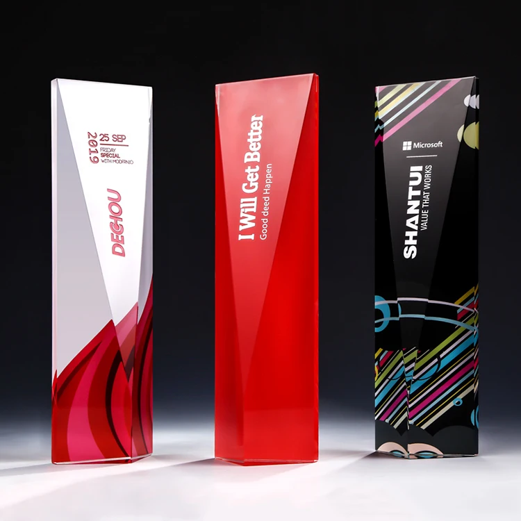 
popular Red Crystal Award Glass Pillar Colored Trophy 