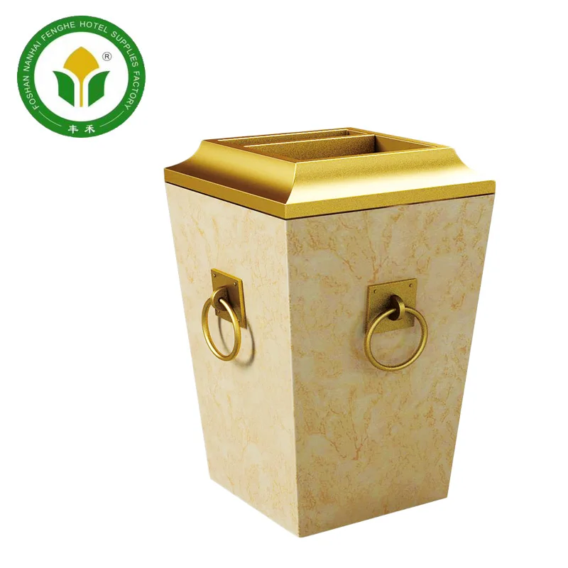 Оптовая продажа, стоячий черный квадратный мраморный контейнер для мусора и пепельницы для вестибюля отеля