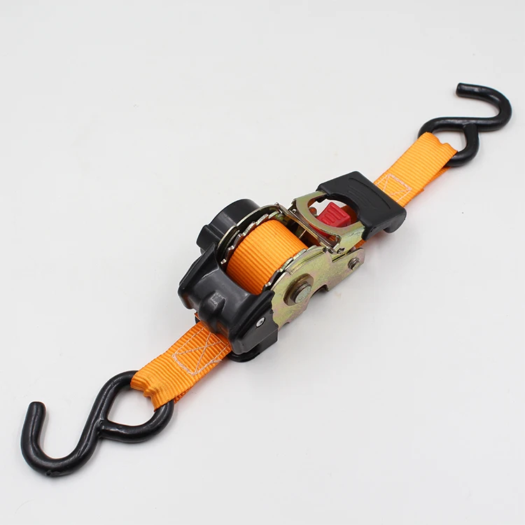 
25mm Retractable Ratchet Strap With S hooks Quick Release Ratchet Tie Down 