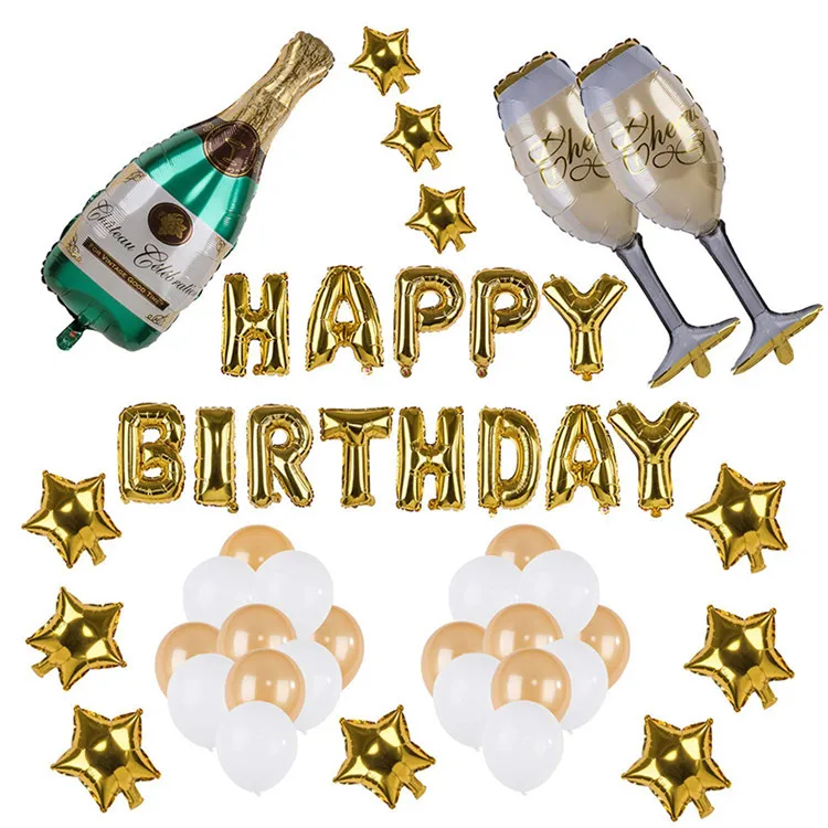 
14inch Custom Gold Foil Happy Birthday Balloons Decoration Banner Summer Birthday Party Supplies 