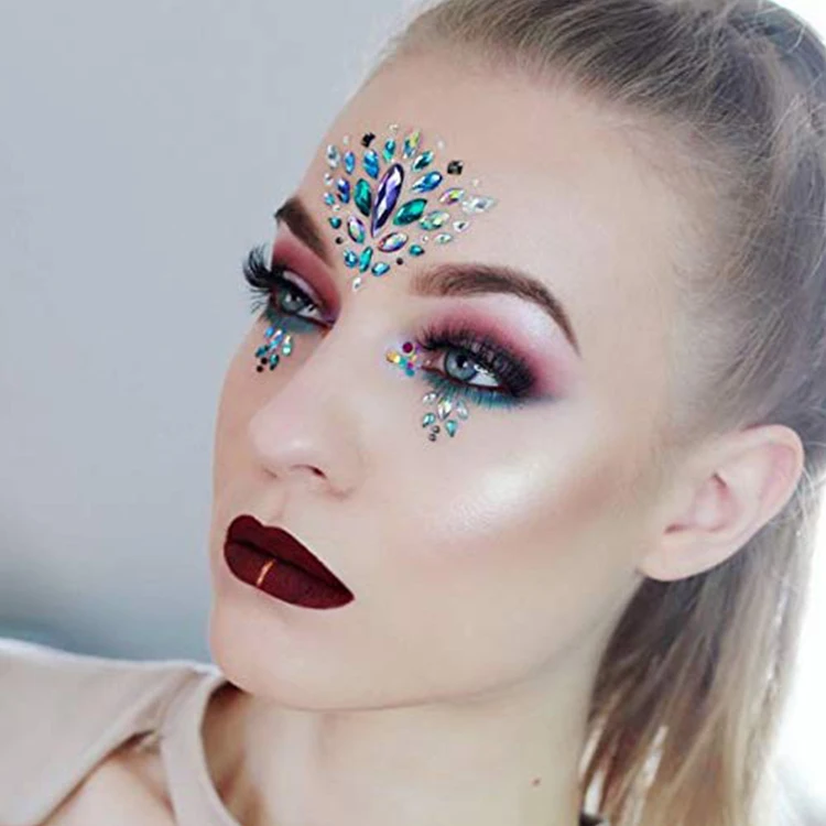 Fashion custom design rhinestone jewels temporary tattoo face gem makeup sticker for party