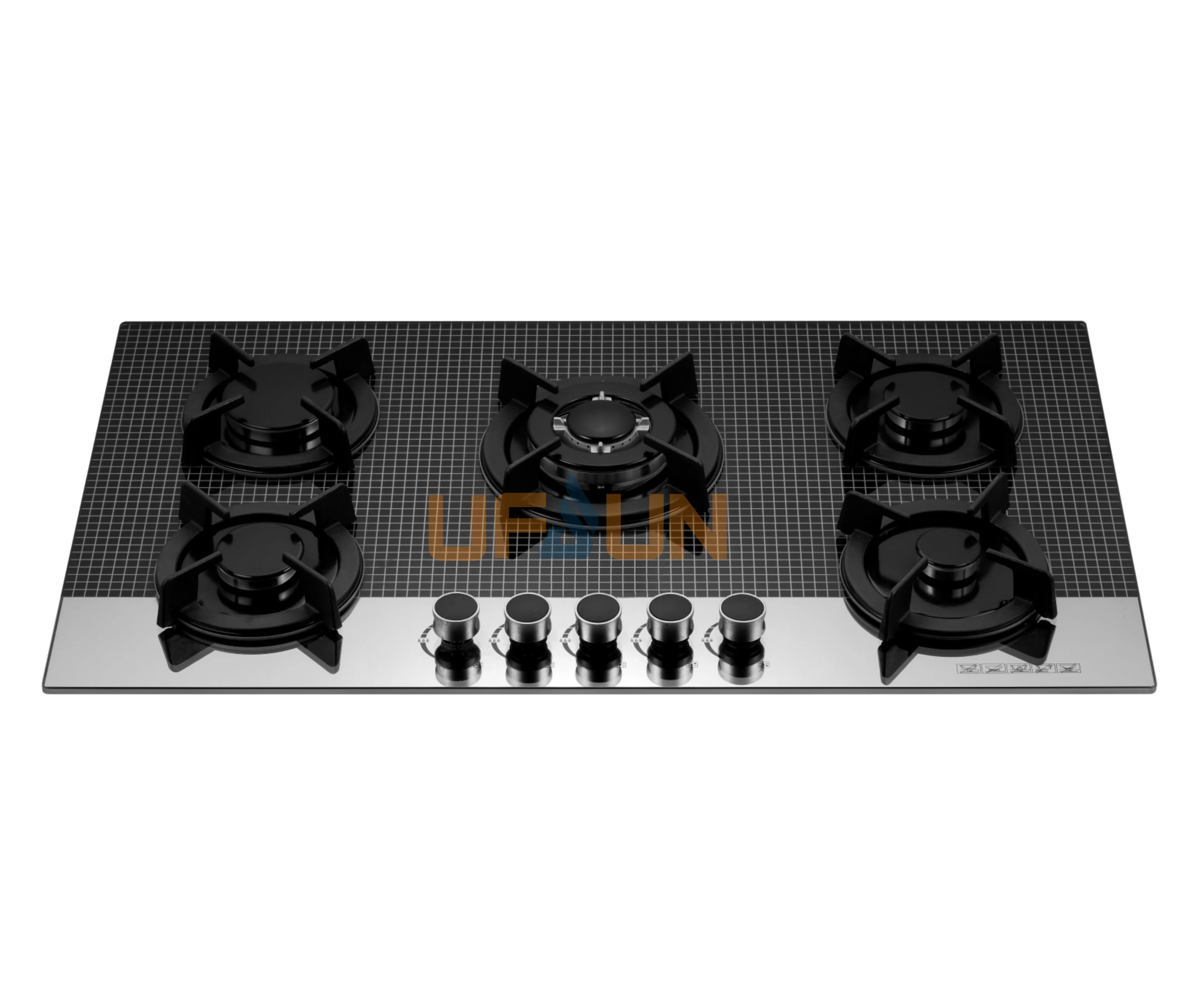 europe style  High Firepower knob control heating plate 1000kw 5 gas burner kitchen gas cooker