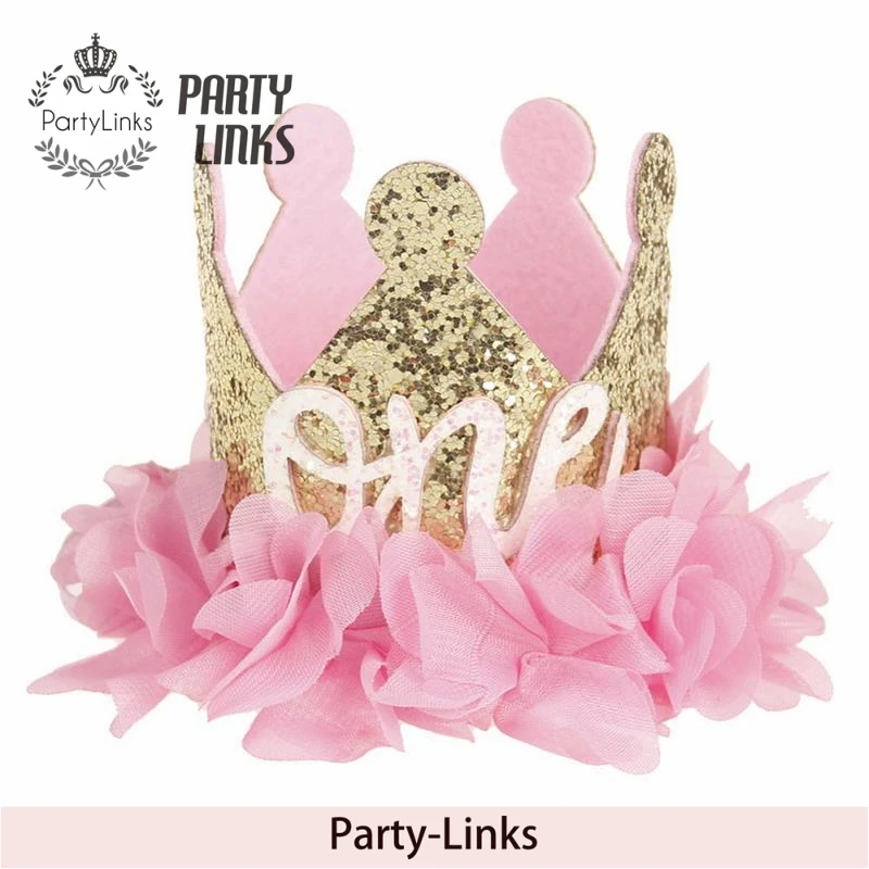 Happy First Birthday Party Hats Decor Cap One Birthday Hat Princess Crown 1st 2nd 3th Year Old Number Baby Kids Hair Accessory