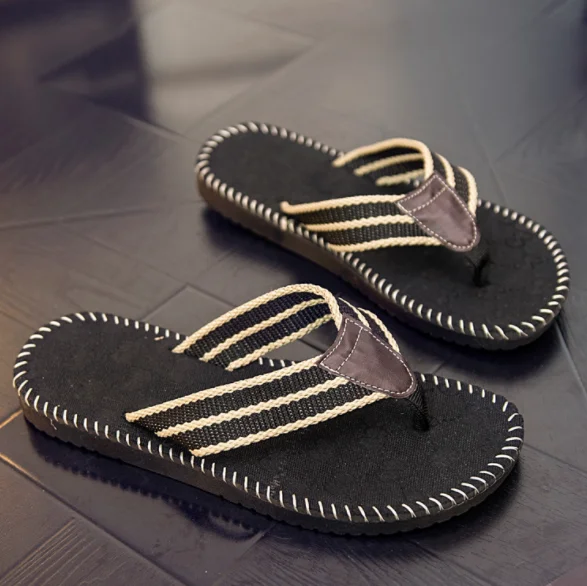 2019 new design summer anti slip flat flip flops for men beach cotton custom wholesale slippers