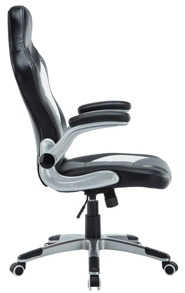 
Ergonomic Adjustable Gaming Chair, High-Back PU Leather Swivel Executive Office Chair with Flip-up Arms White 