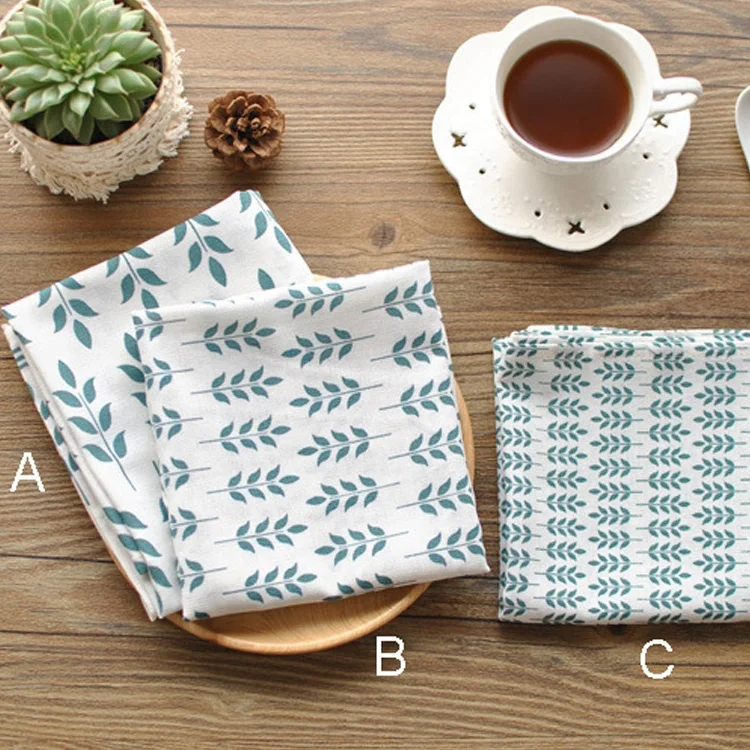 
Forest style fresh cotton and linen leaves napkins fabric cocktail napkin green cover towel tea towel dish towel 