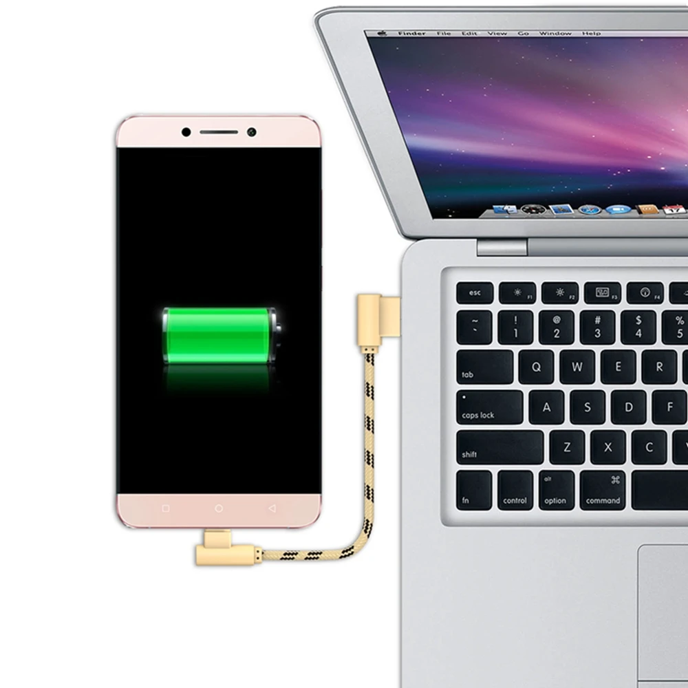 Хорошая репутация 90 градусов под прямым углом Ткань Плетеный Android Тип C Micro Usb кабель