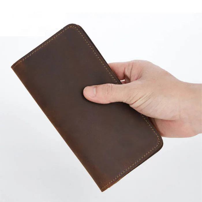 Wholesale Custom Logo Hand made Long Leather Wallet Men