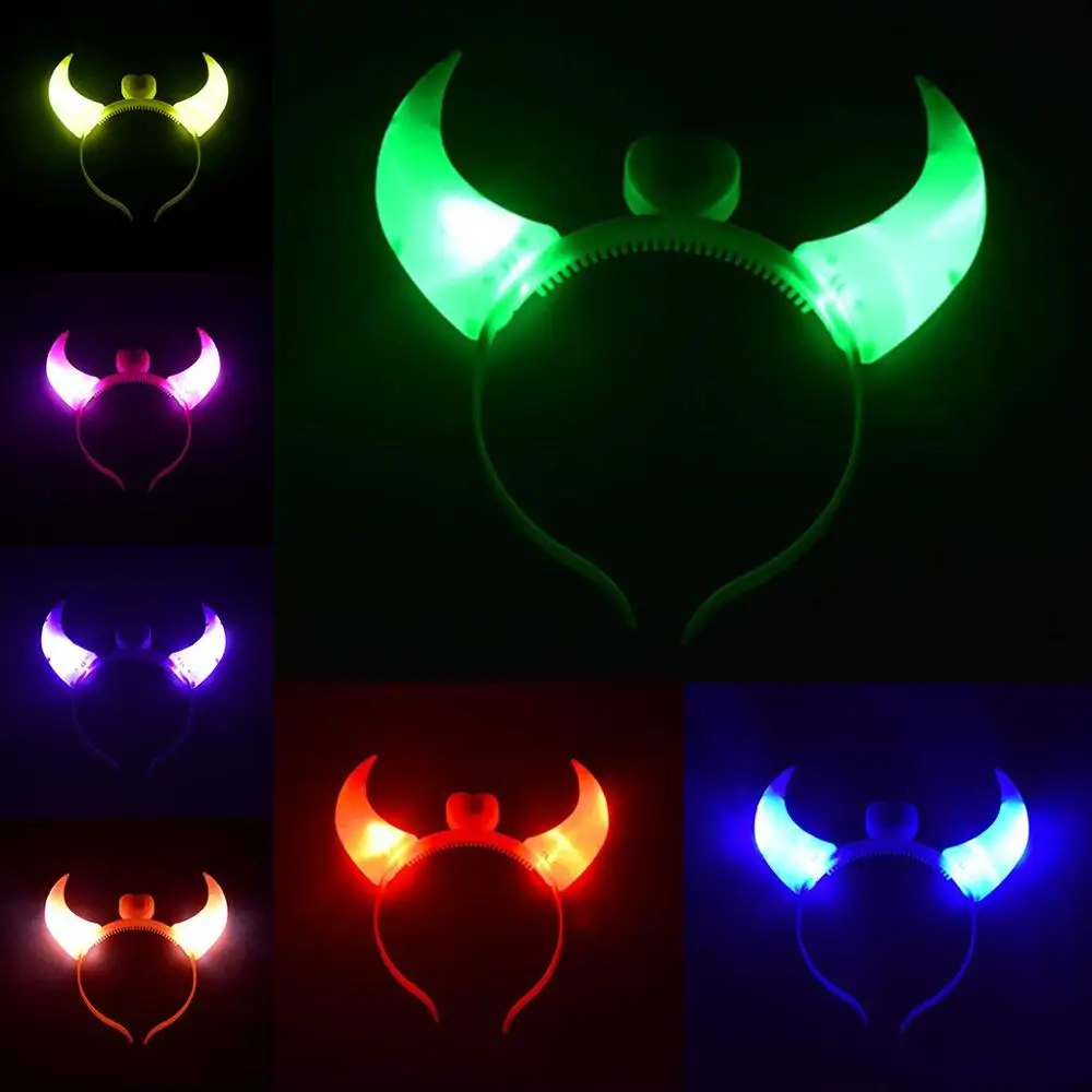 LED Light up Horns Hair Band Halloween OX Horn LED Party Flashing Headband For Kids Park Store Sale