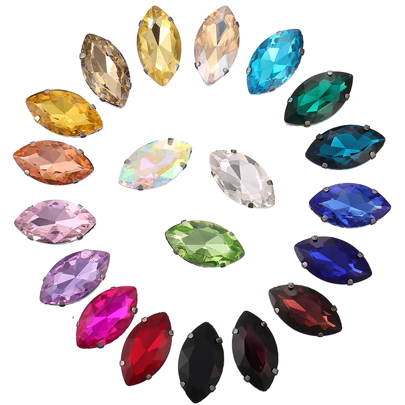 Navette Sew on Rhinestones Glass Stones for Jewelry Making