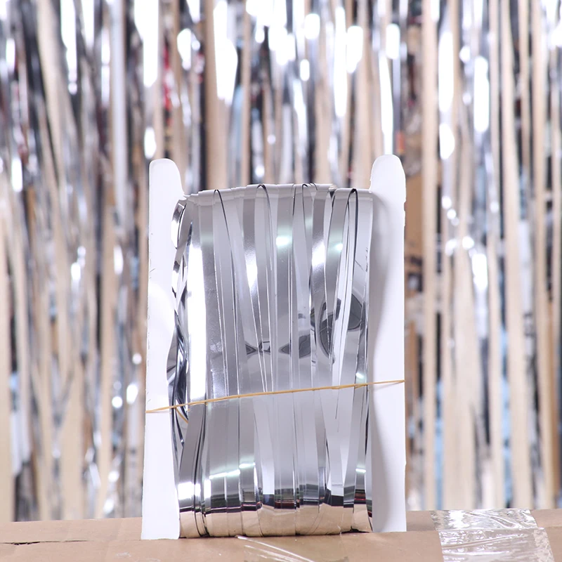 1mx2m Fringe Curtain Shiny Shimmer Party Wedding Birthday Door Decoration PET Silver Fringe Curtain