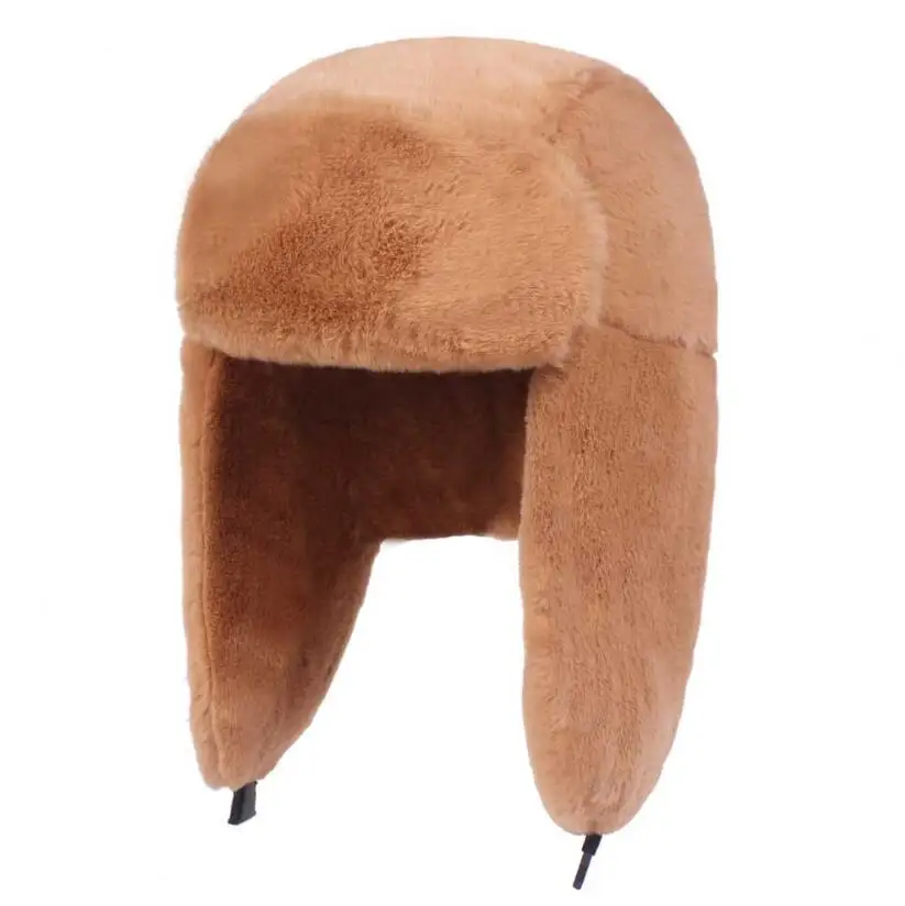 Grass Rabbit Lei Feng Cap Trapper Hat Warm Fur Russian Style Fur Customized Winter Earflap Hat Embroider Round Hat Custom Logo