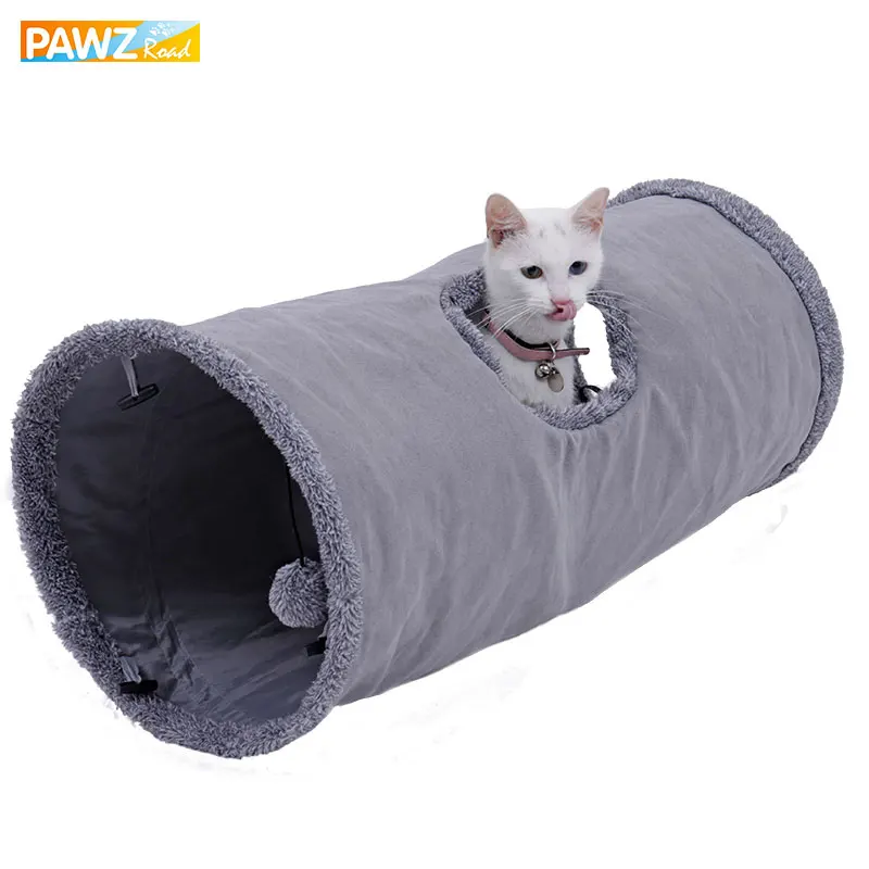 Big Long Cats Tunnel Toys with Play Ball Pure Color Foldable Pet Cat Tunnel Steel Frame