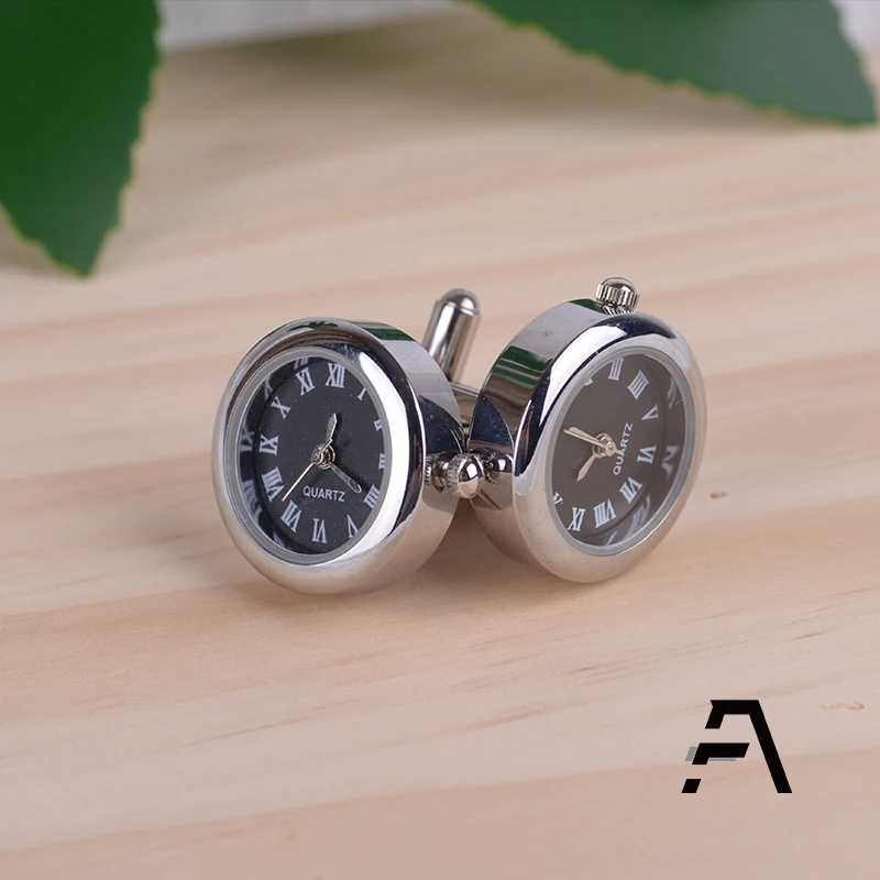 Stainless Steel Circular Glass Watch Cufflinks