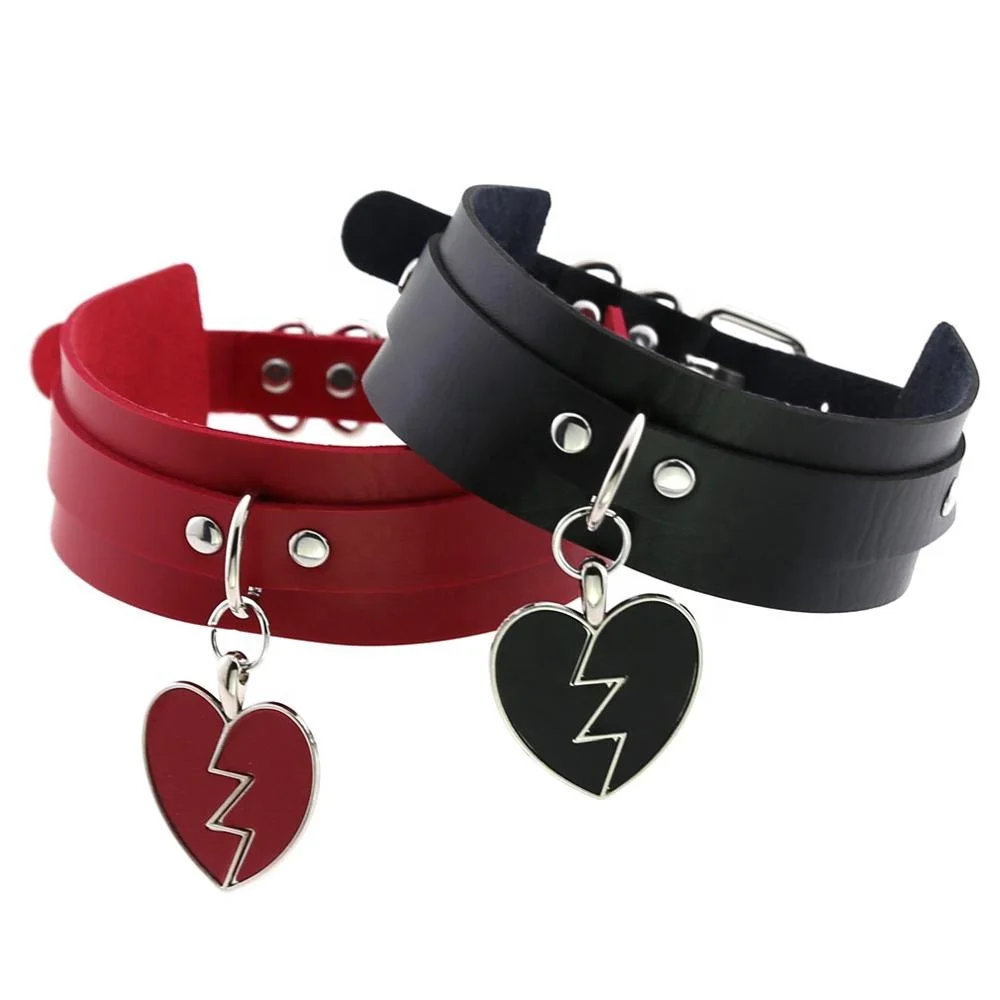 Harajuku PU Leather Choker Lightning Heart Collar Bondage Goth Punk Rock Sexy Heart-Broken Pendant Choker Necklace