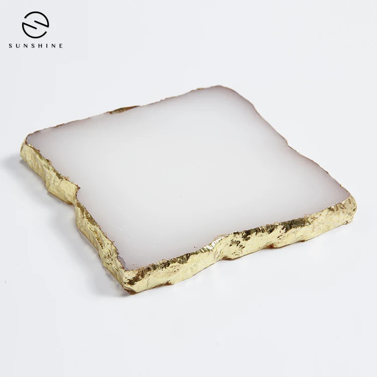Wholesale Custom Luxury Marble Onyx Agate Coaster With Gold Edge For Home Decor