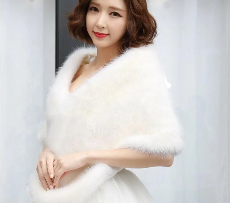 Меховая шаль для невесты белого цвета модная Роскошная меховая Женская весенне-зимняя накидка из лисьего меха заводская