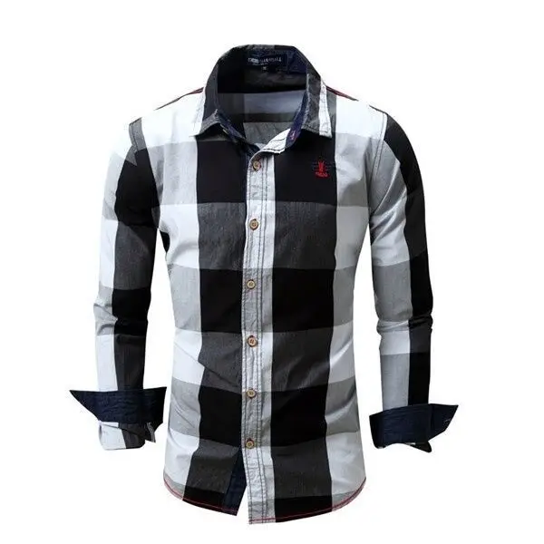 Shirt Man Long Sleeve Plaid Casual Men%27s+shirts