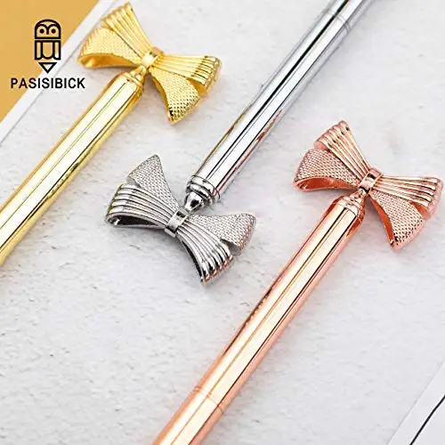 Butterfly Ballpoint Pens,3 Pcs Rose Gold and Silver Metal Pens with Black Ink