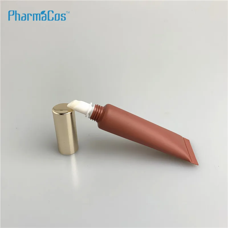 10ml soft plastic sponge brush lipstick tube packaging for lip gloss with screw golden cap