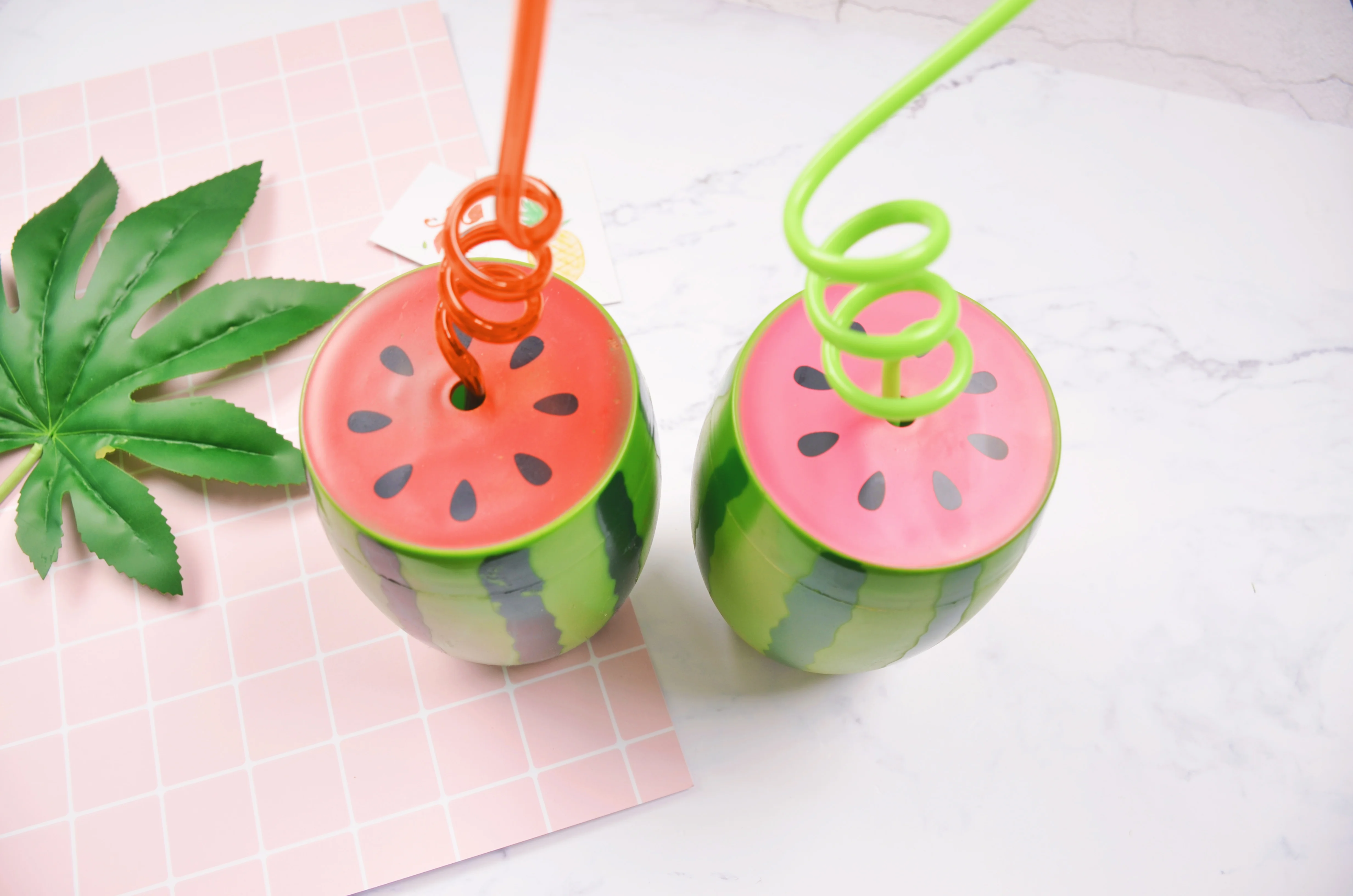 800ML Watermelon Shape Plastic Water Bottle Drinking Bottle With Straw