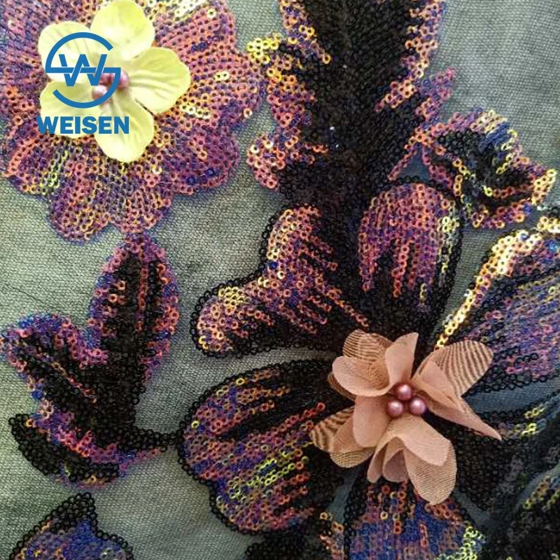2019 3d Fabric Bead Colorful Custom-made Tulle Sequin Flower Applique