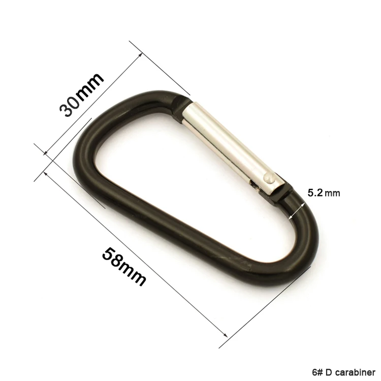 Custom size black color D shape mini aluminum key chain carabiner