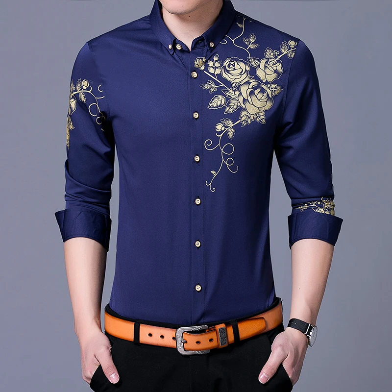 2019 new arrival korean style custom fit floral print plus size man blouse shirt