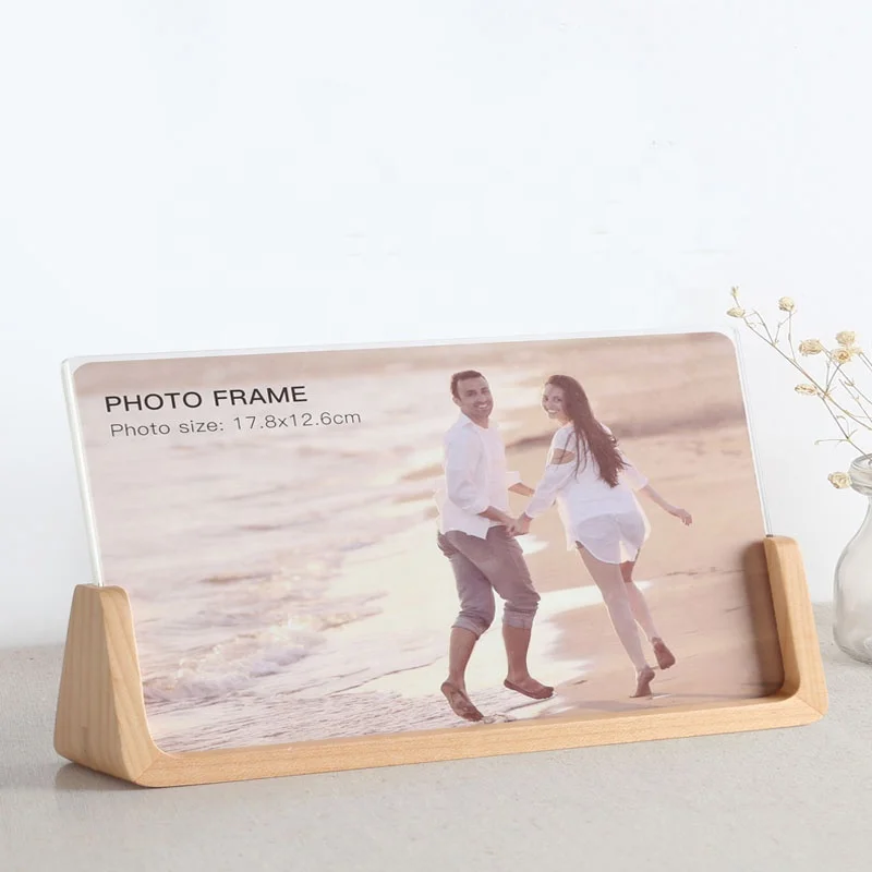 Quality Modern clear acrylic sheet picture photo frames with wood base stand