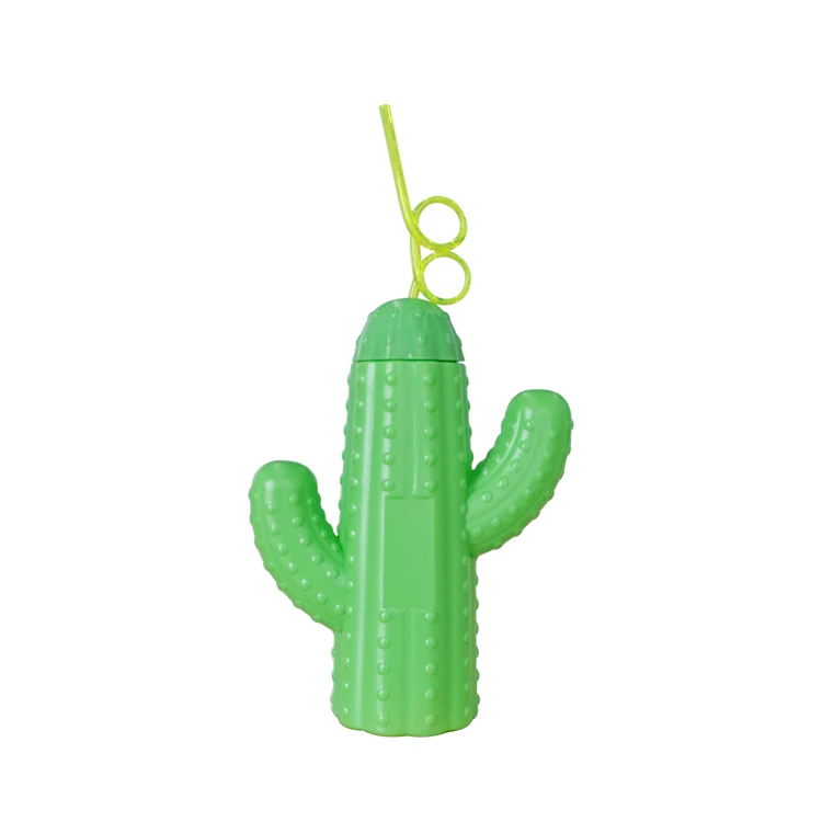 Creative Shape 550ML Cactus Shape Plastic Drinking Water Bottle With Straw