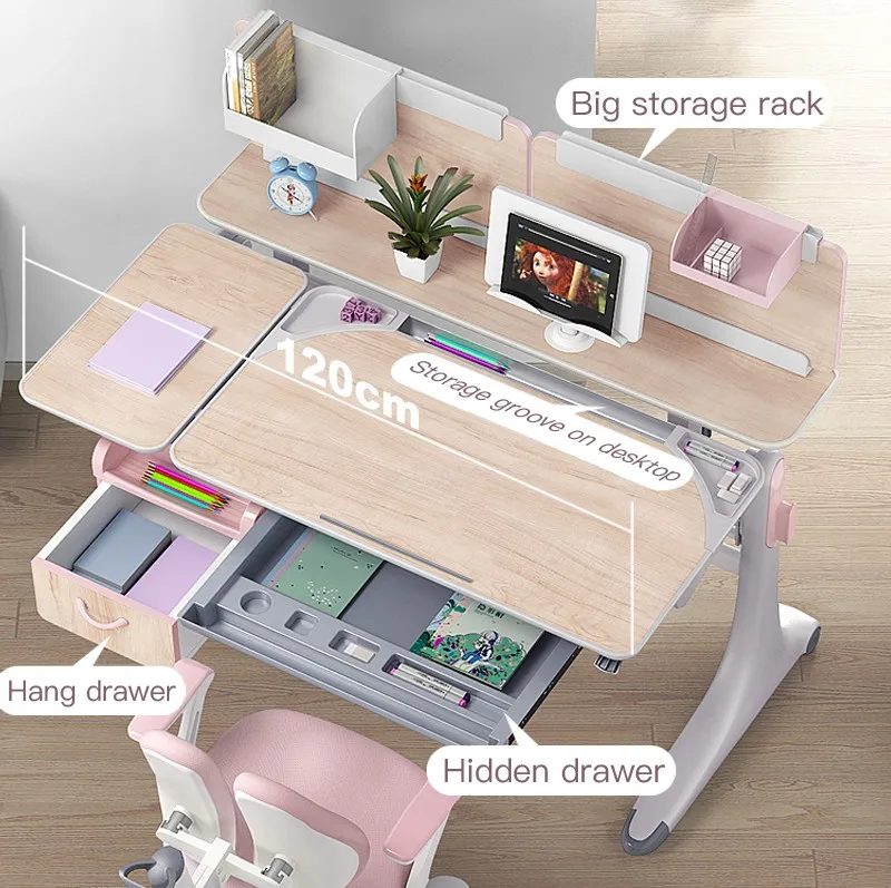 
L12 b Easy movable wooden kids table and chair set with a drawer study table for student furniture 