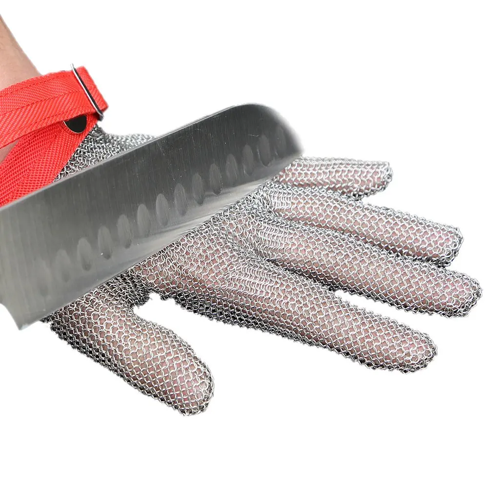 304L Chain Mail Stainless Steel 5-Finger Metal Mesh Cut-Resistant Gloves
