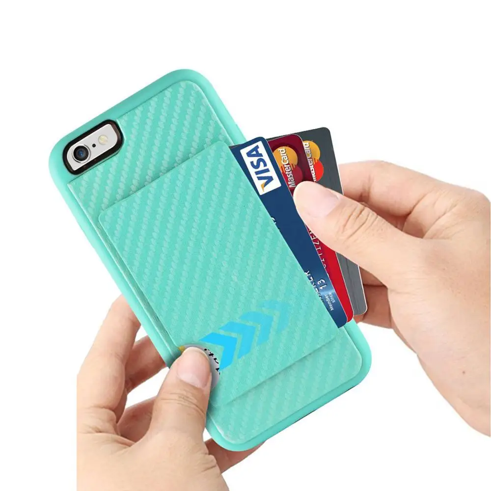 
Phone Card Holder Case, Credit Card Case Grip Cover with Carbon Fiber Design Slim Wallet Protective Case 