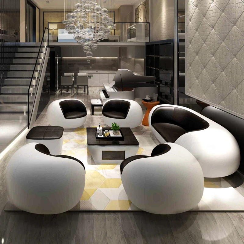 Italian luxury furniture leather modern  half round sofas  for home, Living room lobby , villa, hotel ,apartment